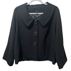 Lapis Black Peacoat Jacket, Womens Size XL, Academia, Oversized Buttons, Pockets